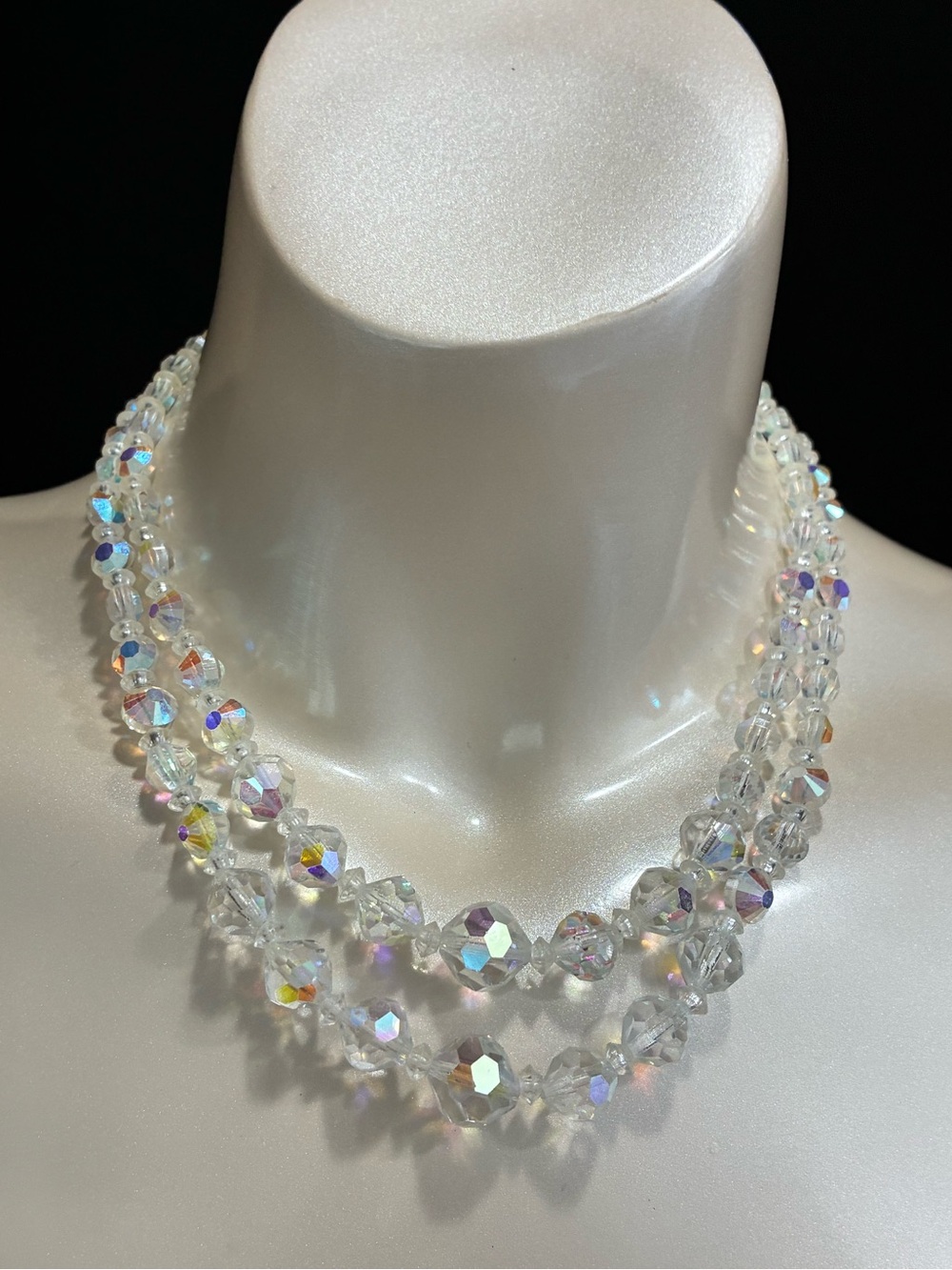 Crystal Aurora Borealis Multi-Strand Statement Necklace - Clear Iridescent EUC
